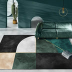 Modern Green Geometric Area Rug with Gold Line Design