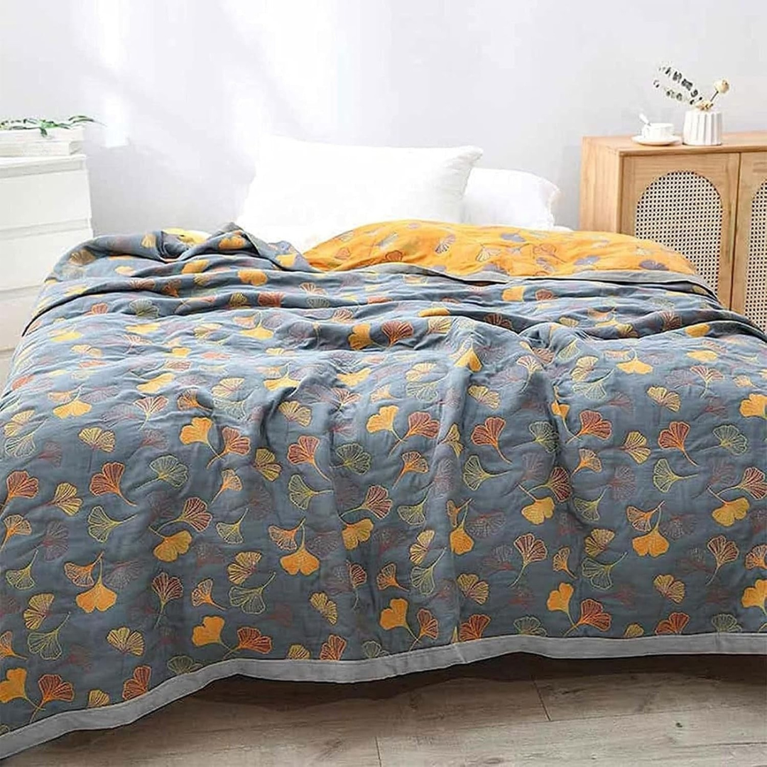 Reversible Floral Cotton Throw Blanket for Bed and Sofa