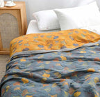 Reversible Floral Cotton Throw Blanket for Bed and Sofa