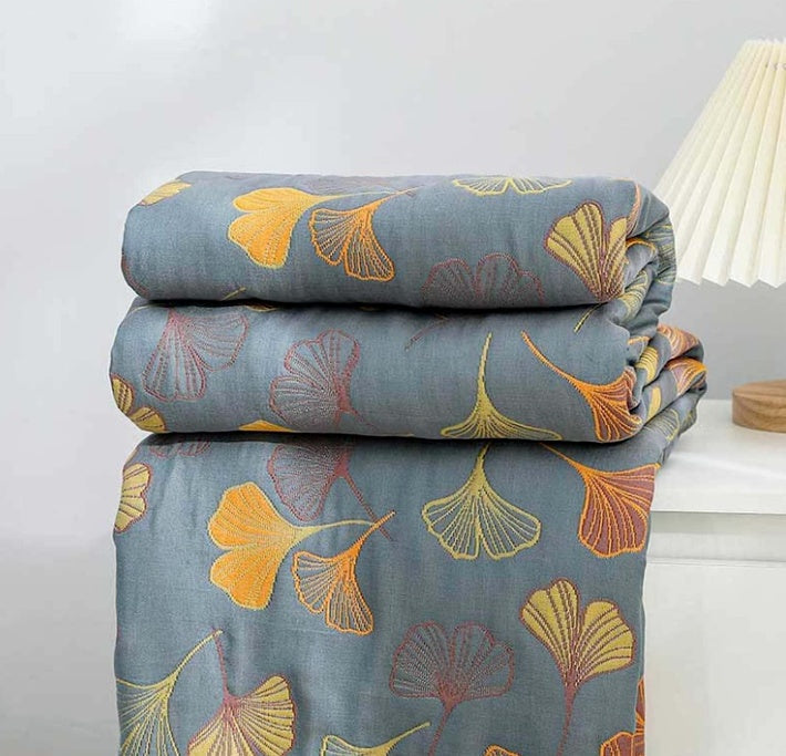 Reversible Floral Cotton Throw Blanket for Bed and Sofa