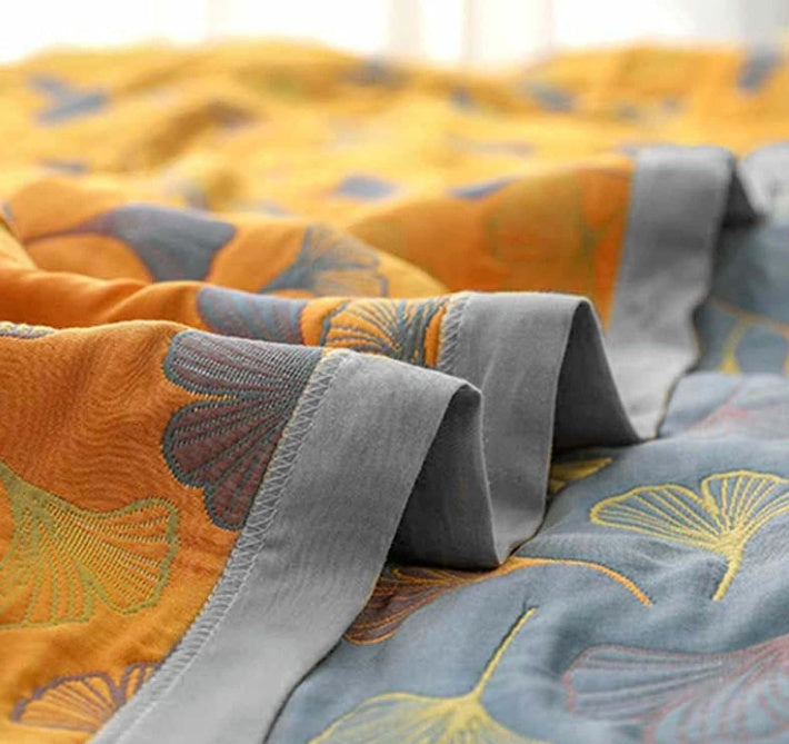 Reversible Floral Cotton Throw Blanket for Bed and Sofa