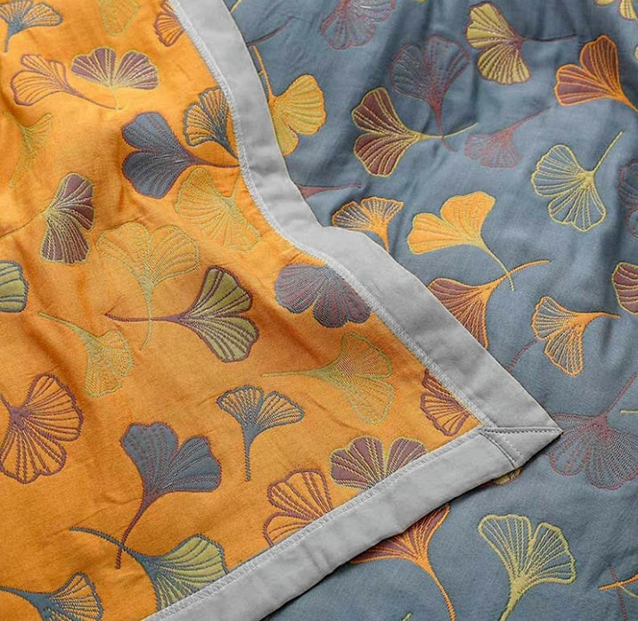 Reversible Floral Cotton Throw Blanket for Bed and Sofa