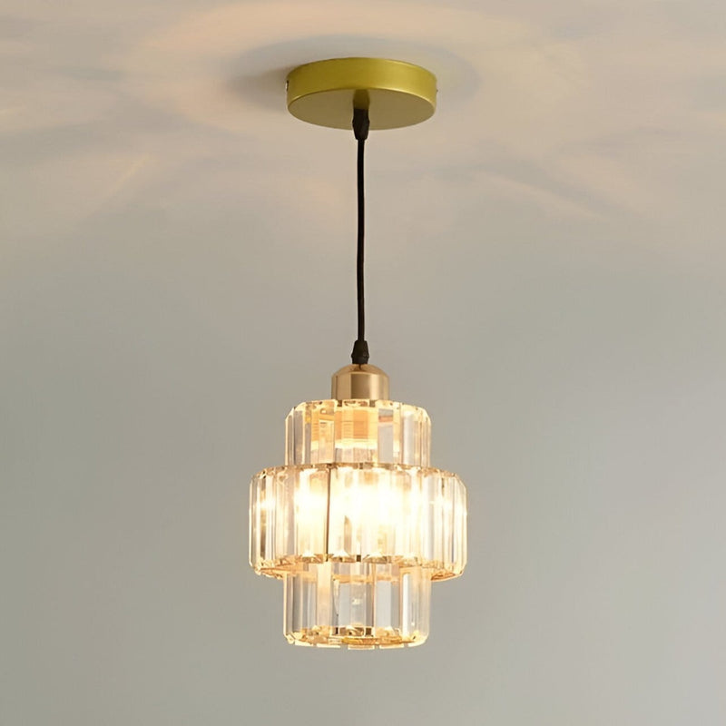 Crystal Glass Pendant Light with Tiered Design for Ceiling Lighting