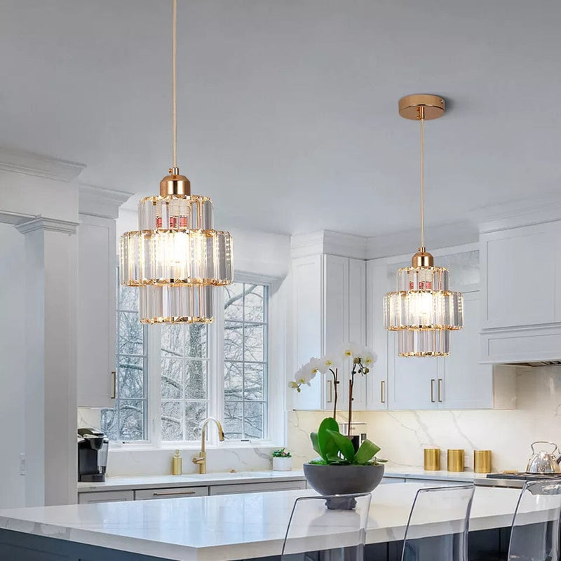 Crystal Glass Pendant Light with Tiered Design for Ceiling Lighting