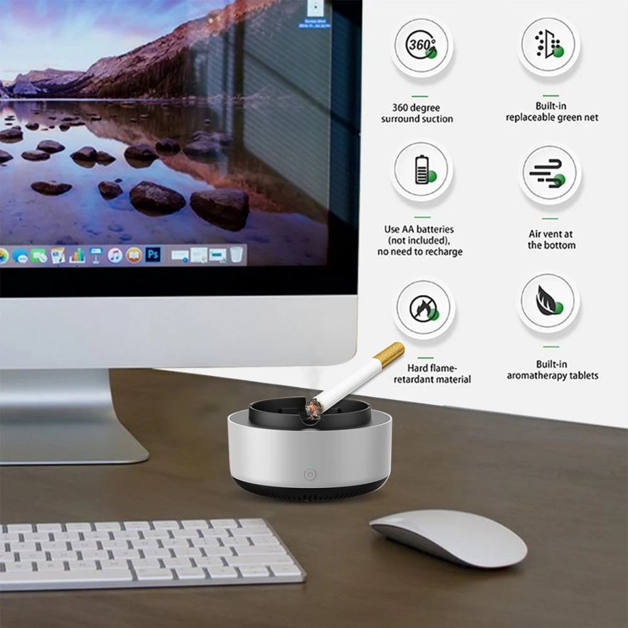 Smokeless Ashtray with Built-in Smoke Absorber Portable Odor Eliminator