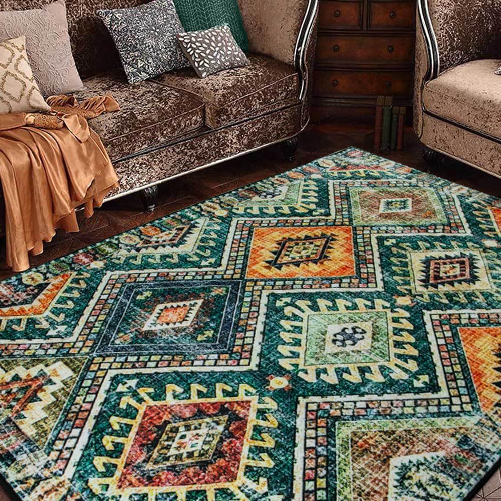 Boho Tribal Area Rug with Geometric Pattern